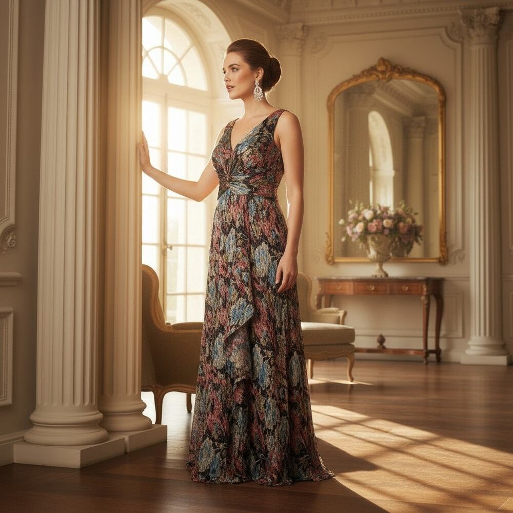 R&M Richards Multicolor Gown Size 12 NWT Zip Closure
